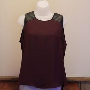 New York and Company Leather and Sheer Burgundy